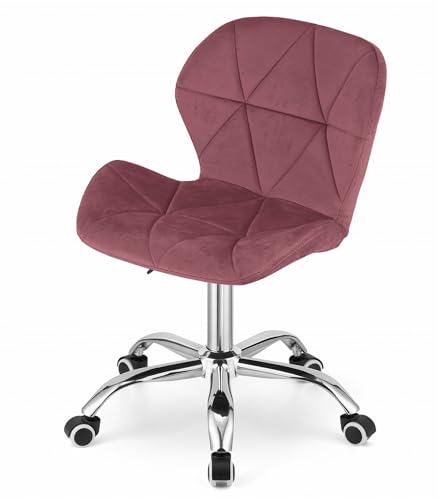 NMK HOME Drehstuhl mit Rollen - Höhenverstellbar Polsterstuhl - Home Office Samt Stuhl mit Geometrischer Polsterung und Verchromtem Fuß von NMK HOME