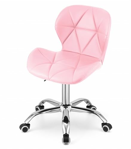 NMK HOME Drehstuhl mit Rollen - Höhenverstellbar Polsterstuhl - Home Office Samt Stuhl mit Geometrischer Polsterung und Verchromtem Fuß von NMK HOME