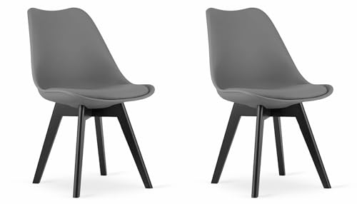 NMK HOME Esszimmerstühle 2er Set - Samt Stühle Esszimmer - Küchenstühle mit Sitzpolsterung und Natürlichen Holzbeinen - Graphit Kunststoff Stühle mit Holzgestell von NMK HOME