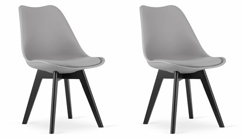 NMK HOME Esszimmerstühle 2er Set - Samt Stühle Esszimmer - Küchenstühle mit Sitzpolsterung und Natürlichen Holzbeinen - Grau Kunststoff Stühle mit Holzgestell von NMK HOME