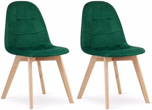 NMK HOME Esszimmerstühle 2er Set - Samt Stühle Esszimmer - Küchenstühle mit Sitzpolsterung und Natürlichen Holzbeinen von NMK HOME