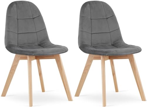NMK HOME Esszimmerstühle 2er Set - Samt Stühle Esszimmer - Küchenstühle mit Sitzpolsterung und Natürlichen Holzbeinen von NMK HOME