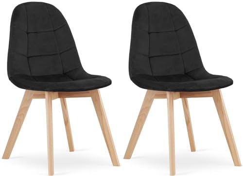 NMK HOME Esszimmerstühle 2er Set - Samt Stühle Esszimmer - Küchenstühle mit Sitzpolsterung und Natürlichen Holzbeinen von NMK HOME