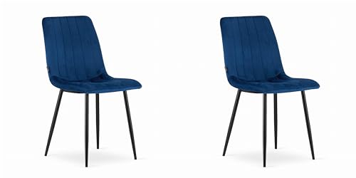 NMK HOME Esszimmerstühle 2er Set - Samt Stühle für Esszimmer - Polsterstuhl mit vertikalen Nähten und Metallbeinen - Elegantes Design für Eine Zeitgenössische Einrichtung von NMK HOME