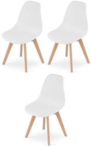 NMK HOME Esszimmerstühle 3er Set – Weiße Kunststoffstühle mit Holzbeinen, Skandinavischer Stil, für Küche, Esszimmer, Büro – Komfortabel und Stabil NMK HOME Esszimmerstühle 3er Set – Weiße Kunststoffstühle mit Holzbeinen, Skandinavischer Stil, für Küche, Esszimmer, Büro – Komfortabel und Stabil von NMK HOME