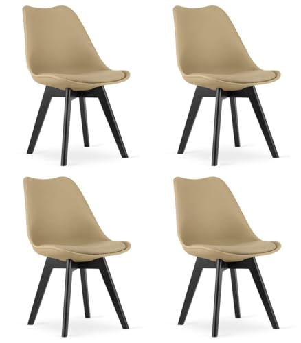 NMK HOME Esszimmerstühle 4er Set - Samt Küchenstuhl mit Sitzpolsterung und Natürlichen Holzbeinen - Dunkelbeige Kunststoff Stuhl mit Holzgestell von NMK HOME