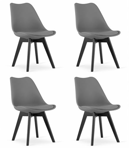 NMK HOME Esszimmerstühle 4er Set - Samt Stühle Esszimmer - Küchenstühle mit Sitzpolsterung und Natürlichen Holzbeinen - Graphit Kunststoff Stühle mit Holzgestell von NMK HOME