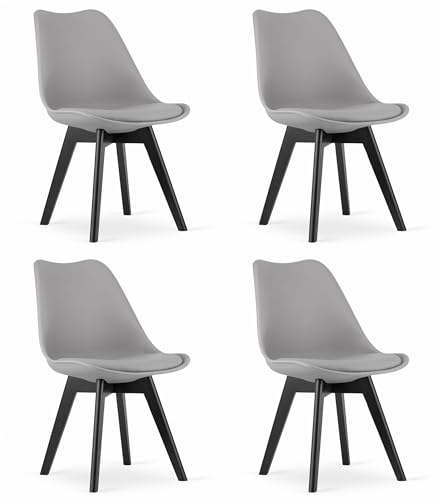NMK HOME Esszimmerstühle 4er Set - Samt Stühle Esszimmer - Küchenstühle mit Sitzpolsterung und Natürlichen Holzbeinen - Grau Kunststoff Stühle mit Holzgestell von NMK HOME
