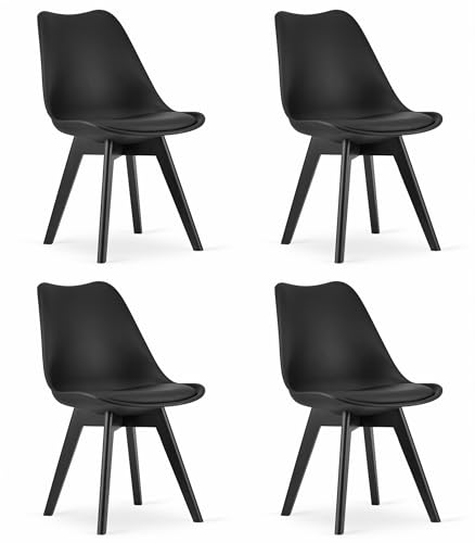 NMK HOME Esszimmerstühle 4er Set - Samt Stühle Esszimmer - Küchenstühle mit Sitzpolsterung und Natürlichen Holzbeinen - Schwarz Kunststoff Stühle mit Holzgestell von NMK HOME