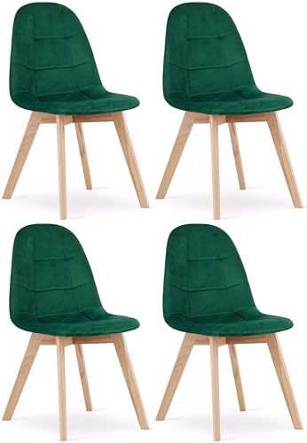 NMK HOME Esszimmerstühle 4er Set - Samt Stühle Esszimmer - Küchenstühle mit Sitzpolsterung und Natürlichen Holzbeinen von NMK HOME
