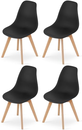 NMK HOME Esszimmerstühle 4er Set – Schwarze Kunststoffstühle mit Holzbeinen, Ergonomisch und Langlebig, Skandinavisches Design, für Esszimmer, Küche, Büro – Einfache Selbstmontage NMK HOME Esszimmerstühle 4er Set – Schwarze Kunststoffstühle mit Holzbeinen, Ergonomisch und Langlebig, Skandinavisches Design, für Esszimmer, Küche, Büro – Einfache Selbstmontage von NMK HOME