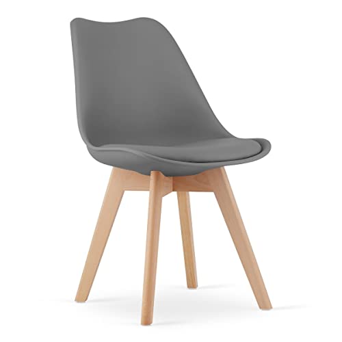 NMK HOME Esszimmerstuhl - Samt Küchenstuhl mit Sitzpolsterung und Natürlichen Holzbeinen - Graphit Kunststoff Stuhl mit Holzgestell von NMK HOME