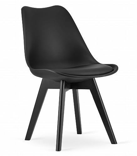 NMK HOME Esszimmerstuhl - Samt Küchenstuhl mit Sitzpolsterung und Natürlichen Holzbeinen - Schwarz Kunststoff Stuhl mit Holzgestell NMK HOME Esszimmerstuhl - Samt Küchenstuhl mit Sitzpolsterung und Natürlichen Holzbeinen - Schwarz Kunststoff Stuhl mit Holzgestell von NMK HOME