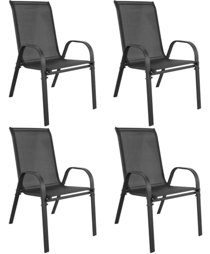 NMK HOME Gartenstuhl 4er Set – stapelbarer Textilene-Terrassenstuhl mit Metallbeinen, wetterbeständig & pflegeleicht, ideal für Balkon, Garten, Esszimmer – Dunkelgrau von NMK HOME