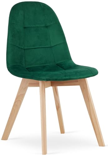 NMK HOME Esszimmerstuhl - Samt Stuhl Esszimmer - Polsterstuhl mit Sitzpolsterung und Natürlichen Holzbeinen von NMK HOME