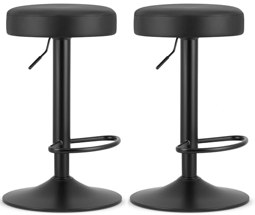 NMK HOME Moderner Barhocker, Drehbarer, höhenverstellbar, aus Kunstleder, Küchenhocker, Design-Sitzmöbel mit verstellbarem Metallfuß, komfortabel und stilvoll (Schwarz/Schwarz, 2 Stück) von NMK HOME