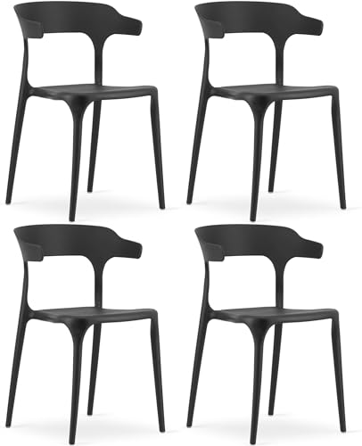 NMK HOME Moderner Stuhl für Lounge, Esszimmer, Wohnzimmer, Arbeitszimmer, Küche, Esszimmerstuhl, Kunststoff, Farbe Schwarz (4 Stück) von NMK HOME