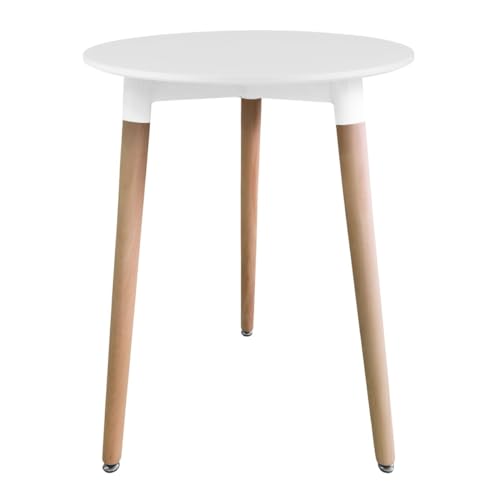 NMK HOME Esstisch Rund Klein Modern Ф 60 cm - Runder Tisch Weiß mit Buchenholzbeinen - Höhenverstellbar von NMK HOME