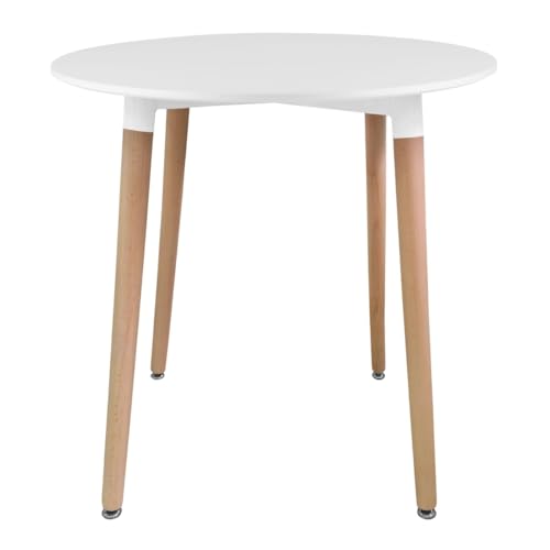 NMK HOME Esstisch Rund Klein Modern Ф 80 cm - Runder Tisch Weiß mit Buchenholzbeinen - Höhenverstellbar von NMK HOME