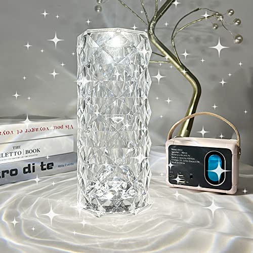 NMM Kristalllampe, wiederaufladbare Rosen-Diamant-Tischlampe, Touch-Fernbedienung, moderne Atmosphäre, Nachttischlampe mit USB-Anschluss, für Jubiläen, Schlafzimmer, Bar (3 Farben) von NMM