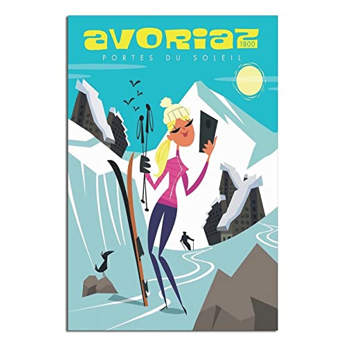 Avoriaz Morzine Frankreich Ski Vintage Reiseposter Leinwandkunst Wand-Dekor Poster Bild Druck Gemälde Poster Geschenk 30 x 45 cm von NMNM