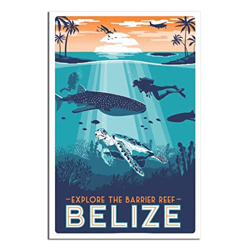 NMNM Belize Barrier Reef Sonnenuntergang Vintage Reiseposter Leinwand Kunst Wanddekoration Poster Bild Druck Gemälde Poster Geschenk 30 x 45 cm von NMNM