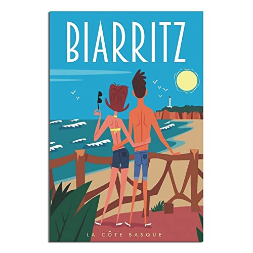 Biarritz Poster mit Baskenküste, Vintage, Reiseposter, Leinwandkunst, Wanddekoration, Poster, Bild, Poster, Geschenk, 30 x 45 cm von NMNM