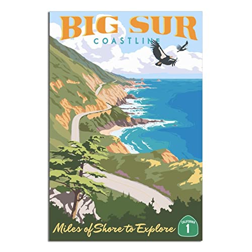 Big Sur Coastline California Vintage Reise-Poster, Leinwand-Kunst, Wanddekoration, Poster, Bild, Poster, Geschenk, 40 x 60 cm von NMNM
