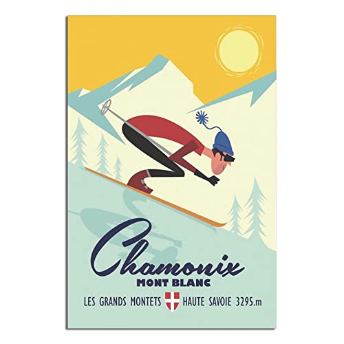 Chamonix Ski-Poster auf Leinwand, Vintage, Reise-Poster, Wanddekoration, Poster, Bilddruck, Malposter, Geschenk, 30 x 45 cm von NMNM