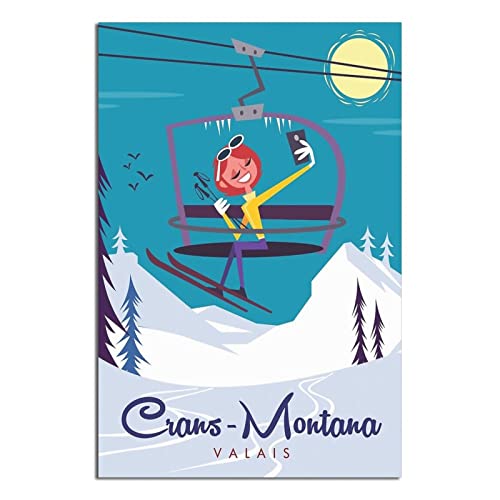 Crans-Montana Schweiz Vintage Reise-Poster Leinwandkunst Wand-Dekor Poster Bild Druck Gemälde Poster Geschenk 30 x 45 cm von NMNM