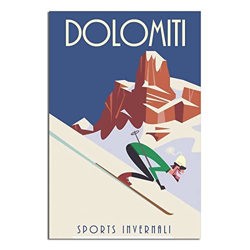 Dolomites Italia Ski-Poster auf Leinwand, Wanddekoration, Poster, Poster, Geschenk, 30 x 45 cm von NMNM