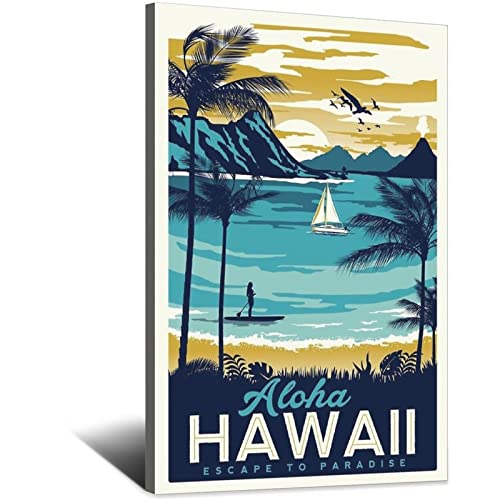 Hawaii-Strandposter mit Kanufahren-Motiv, Vintage-Stil, Reise-Poster, Wanddekoration, Poster, Bild, Poster, Geschenk, 30 x 45 cm von NMNM