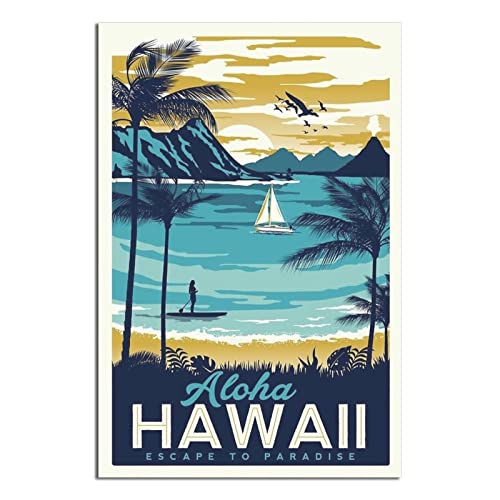Hawaii-Strandposter mit Kanufahren-Motiv, Vintage-Stil, Reise-Poster, Wanddekoration, Poster, Bild, Poster, Geschenk, 30 x 45 cm Hawaii-Strandposter mit Kanufahren-Motiv, Vintage-Stil, Reise-Poster, Wanddekoration, Poster, Bild, Poster, Geschenk, 30 x 45 cm von NMNM
