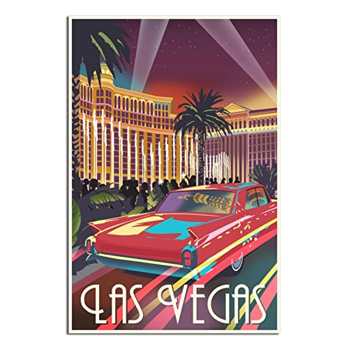 Las Vegas Strip Nachtsicht Vintage Reiseposter Leinwandkunst Wanddeko Poster Bild Druck Gemälde Poster Geschenk 30 x 45 cm von NMNM
