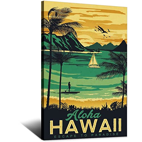 Leinwandbild, Motiv: Hawaii, Sonnenuntergang, Kanufahren, Vintage, Reise-Poster, Wanddekoration, Poster, Poster, Geschenk, 30 x 45 cm von NMNM