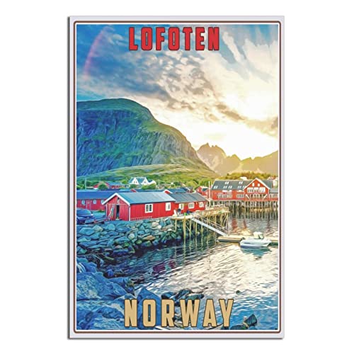 Lofoten Norwegen Skyline Vintage Reiseposter Leinwandkunst Wand-Dekor Poster Bild Druck Gemälde Poster Geschenk 30 x 45 cm von NMNM