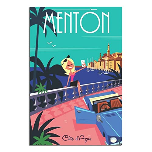Menton Französische Riviera Girl Vintage Reiseposter Leinwandkunst Wand-Dekor Poster Bild Druck Gemälde Poster Geschenk 40 x 60 cm von NMNM