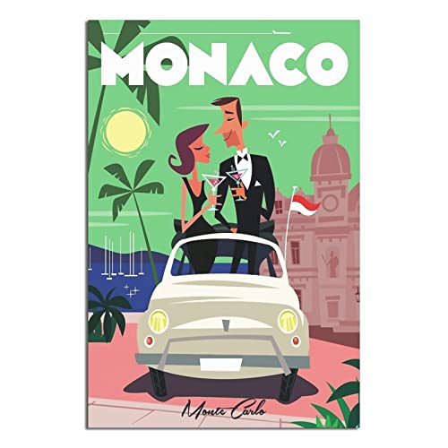 Monaco Monte Carlo Skyline, Vintage-Reise-Poster, Leinwand-Kunst, Wanddekoration, Poster, Bild, Druck, Malposter, Geschenk, 50 x 75 cm von NMNM