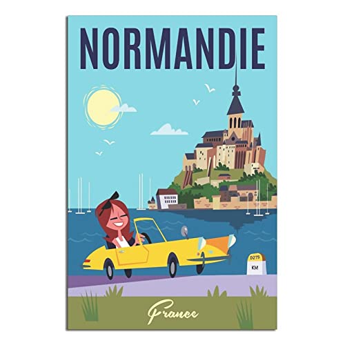 Mont-Saint-Michel Normandy Vintage Reiseposter Leinwandkunst Wand-Dekor Poster Bild Druck Gemälde Poster Geschenk 30 x 45 cm von NMNM