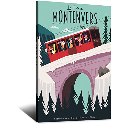 NMNM Montenvers Railway Chamonix Vintage Reiseposter Leinwand Kunst Wanddekoration Poster Bild Druck Gemälde Poster Geschenk 30 x 45 cm von NMNM