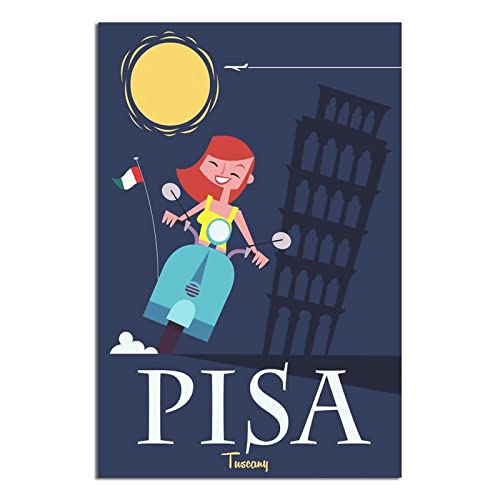 Pisa Tower Toskana Girl Vintage Reiseposter Leinwand-Kunst, Wanddekoration, Poster, Bild, Poster, Geschenk, 50 x 75 cm von NMNM