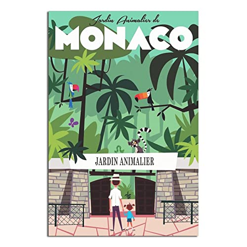 Poster, Motiv: Monaco Zoo-Tiere, Vintage, Reise-Poster, Leinwand-Kunst, Wanddekoration, Poster, Bild, Poster, Geschenk, 50 x 75 cm von NMNM
