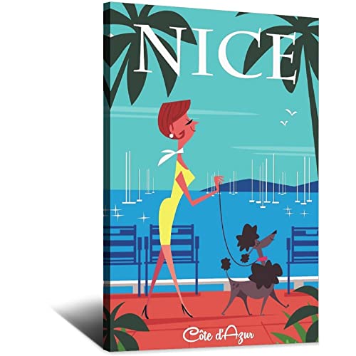 Poster, Motiv: Nizza Frankreich Walk A Dog, Vintage-Stil, Reise-Poster, Wand-Dekoration, Poster, Poster, Geschenk, 50 x 75 cm von NMNM