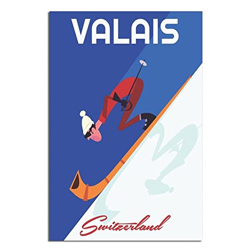 Poster, Motiv: Valais Schweiz, Ski, Vintage, Reise-Poster, Leinwand-Kunst, Wanddekoration, Poster, Bild, Poster, Geschenk, 50 x 75 cm von NMNM