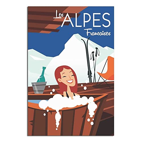 Poster, Motiv: französische Alpen und Mädchen, Vintage-Stil, Reise-Poster, Wand-Dekoration, Poster, Poster, Geschenk, 60 x 90 cm von NMNM