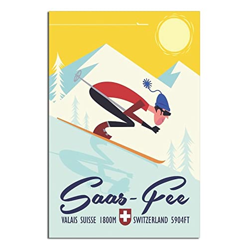 Saas-Fee Swiss Ski Vintage Reiseposter Leinwandkunst Wand-Dekor Poster Bild Druck Gemälde Poster Geschenk 50 x 75 cm von NMNM