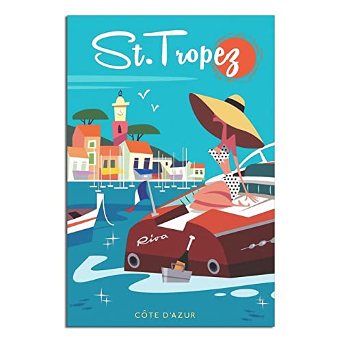 Saint-Tropez Frankreich Frau Vintage Reise Poster Leinwand Kunst Wand-Dekor Poster Bild Druck Gemälde Poster Geschenk 40 x 60 cm von NMNM