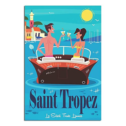 Saint-Tropez Frankreich-Liebhaber Vintage Reise-Poster Leinwand Kunst Wand-Dekor Poster Bild Druck Gemälde Poster Geschenk 60 x 90 cm von NMNM