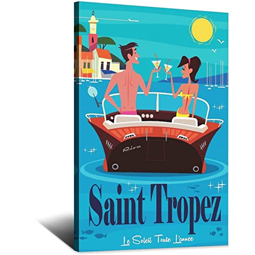 Saint-Tropez Frankreich-Liebhaber Vintage Reise-Poster Leinwand Kunst Wand-Dekor Poster Bild Druck Gemälde Poster Geschenk 60 x 90 cm von NMNM