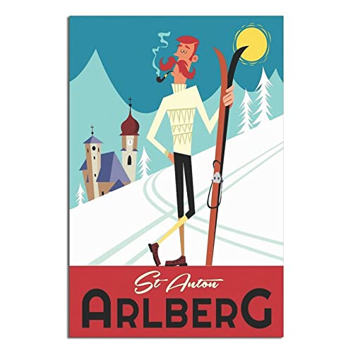 Sankt Anton Am Arlberg Tirol Vintage-Reise-Poster, Leinwand-Kunst, Wanddekoration, Poster, Bilddruck, Malposter, Geschenk, 50 x 75 cm von NMNM